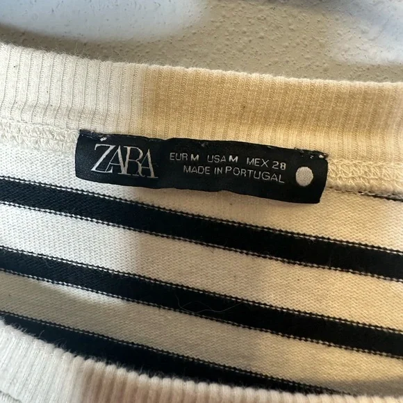 Zara striped Crewneck top women’s size M cotton cream and black - Picture 3 of 6